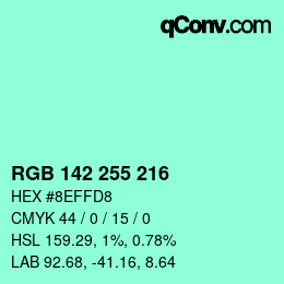 Color code: RGB 142 255 216 | qconv.com