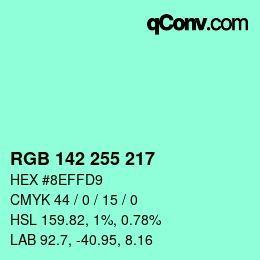 Color code: RGB 142 255 217 | qconv.com