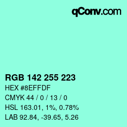 Color code: RGB 142 255 223 | qconv.com