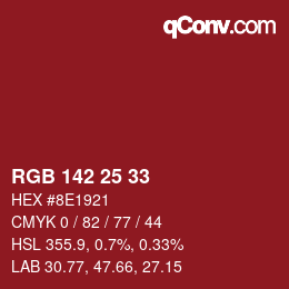 Color code: RGB 142 25 33 | qconv.com