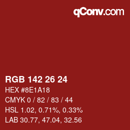 颜色代码: RGB 142 26 24 | qconv.com