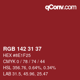 カラーコード: RGB 142 31 37 | qconv.com
