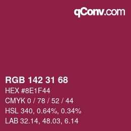 Color code: RGB 142 31 68 | qconv.com