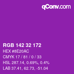 颜色代码: RGB 142 32 172 | qconv.com