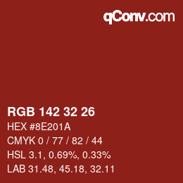 カラーコード: RGB 142 32 26 | qconv.com