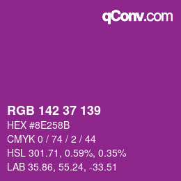 Color code: RGB 142 37 139 | qconv.com