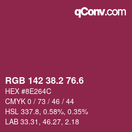 カラーコード: RGB 142 38.2 76.6 | qconv.com