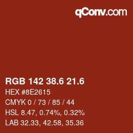 カラーコード: RGB 142 38.6 21.6 | qconv.com
