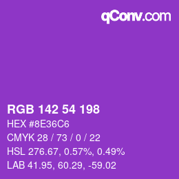 Color code: RGB 142 54 198 | qconv.com