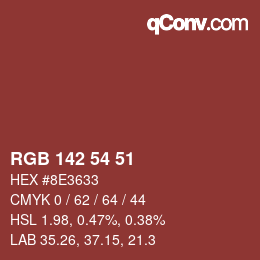 Color code: RGB 142 54 51 | qconv.com