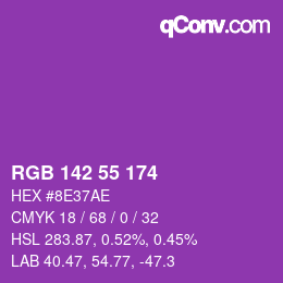 Color code: RGB 142 55 174 | qconv.com