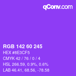 Color code: RGB 142 60 245 | qconv.com
