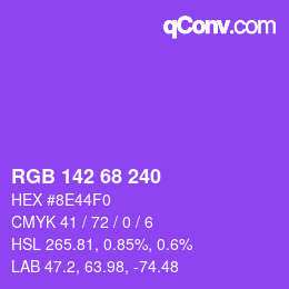 Color code: RGB 142 68 240 | qconv.com