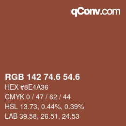 カラーコード: RGB 142 74.6 54.6 | qconv.com