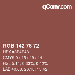 颜色代码: RGB 142 78 72 | qconv.com