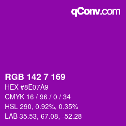 カラーコード: RGB 142 7 169 | qconv.com