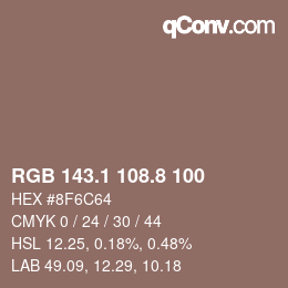 Color code: RGB 143.1 108.8 100 | qconv.com