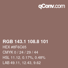 Color code: RGB 143.1 108.8 101 | qconv.com