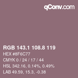 Farbcode: RGB 143.1 108.8 119 | qconv.com