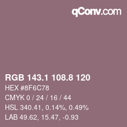 Color code: RGB 143.1 108.8 120 | qconv.com