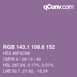 カラーコード: RGB 143.1 108.8 152 | qconv.com
