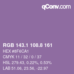 カラーコード: RGB 143.1 108.8 161 | qconv.com