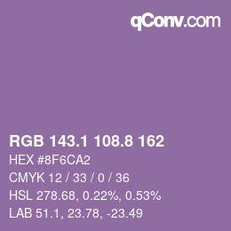 カラーコード: RGB 143.1 108.8 162 | qconv.com