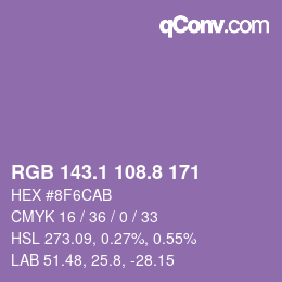 カラーコード: RGB 143.1 108.8 171 | qconv.com