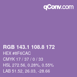 カラーコード: RGB 143.1 108.8 172 | qconv.com