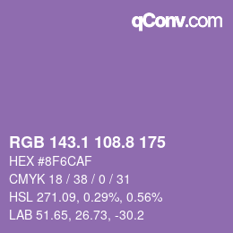 カラーコード: RGB 143.1 108.8 175 | qconv.com