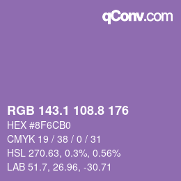 カラーコード: RGB 143.1 108.8 176 | qconv.com