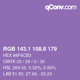 カラーコード: RGB 143.1 108.8 179 | qconv.com