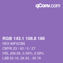 カラーコード: RGB 143.1 108.8 186 | qconv.com