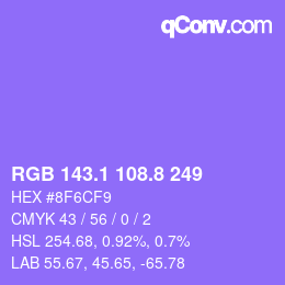 カラーコード: RGB 143.1 108.8 249 | qconv.com