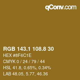 Color code: RGB 143.1 108.8 30 | qconv.com