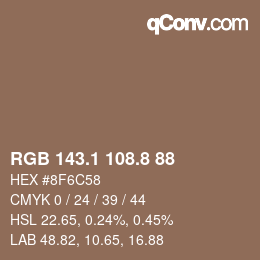 Color code: RGB 143.1 108.8 88 | qconv.com