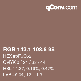 カラーコード: RGB 143.1 108.8 98 | qconv.com