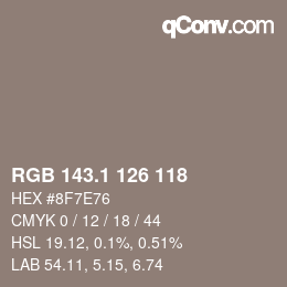 Color code: RGB 143.1 126 118 | qconv.com