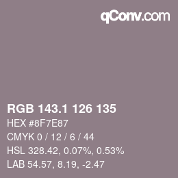 Color code: RGB 143.1 126 135 | qconv.com