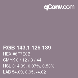 Color code: RGB 143.1 126 139 | qconv.com