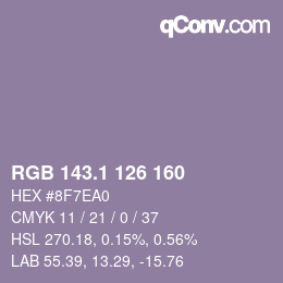 カラーコード: RGB 143.1 126 160 | qconv.com
