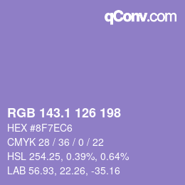 カラーコード: RGB 143.1 126 198 | qconv.com
