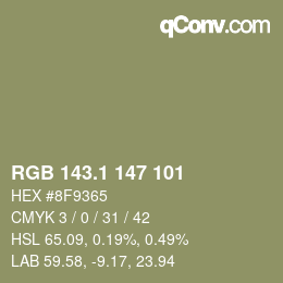 Color code: RGB 143.1 147 101 | qconv.com