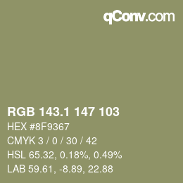 カラーコード: RGB 143.1 147 103 | qconv.com