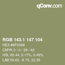 カラーコード: RGB 143.1 147 104 | qconv.com