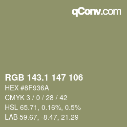 カラーコード: RGB 143.1 147 106 | qconv.com