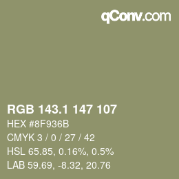 カラーコード: RGB 143.1 147 107 | qconv.com