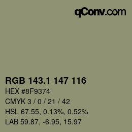 カラーコード: RGB 143.1 147 116 | qconv.com
