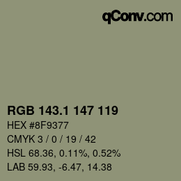 カラーコード: RGB 143.1 147 119 | qconv.com
