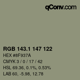 カラーコード: RGB 143.1 147 122 | qconv.com